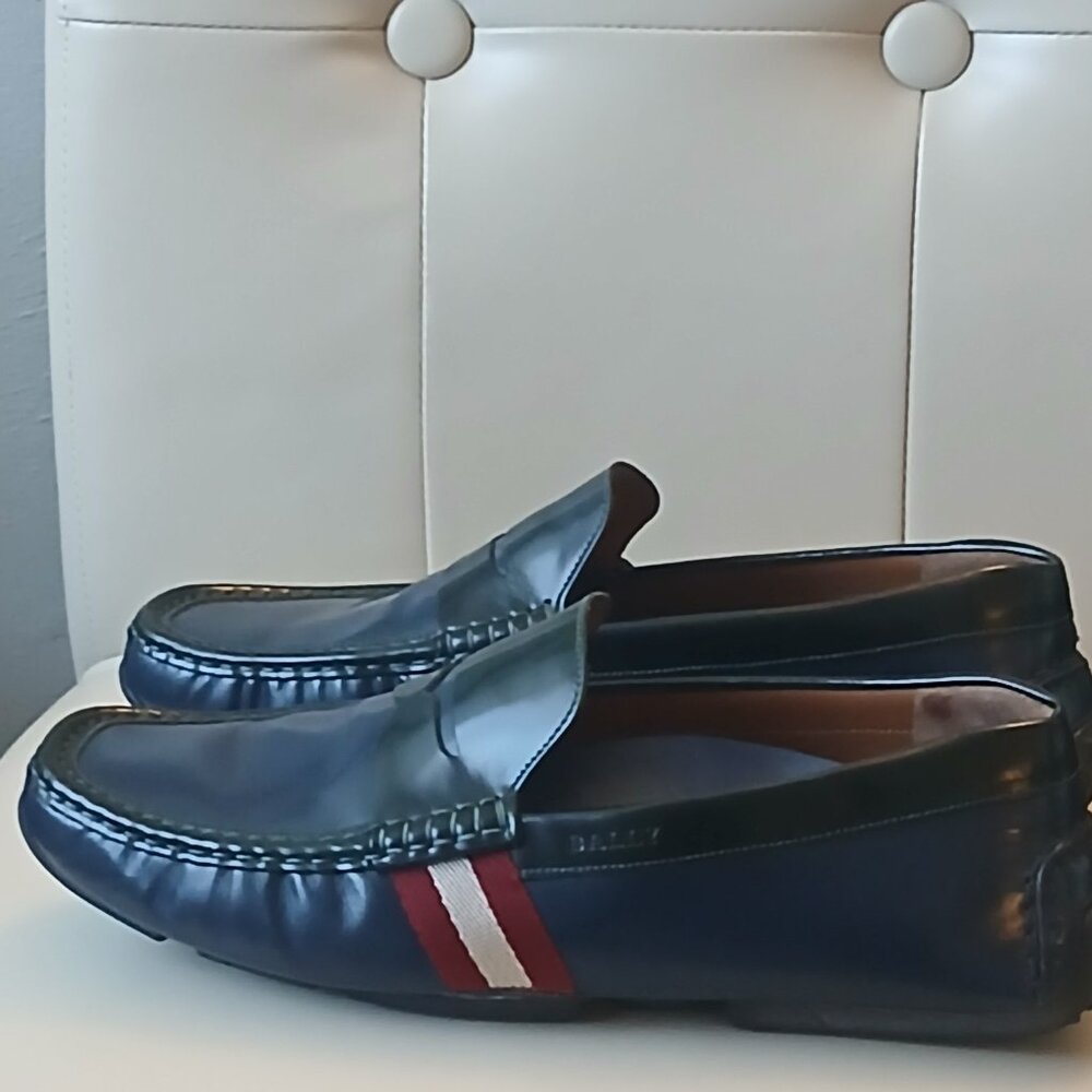 BALLY navy blue leather loafers Size 9.5 US - Picture 6 of 8